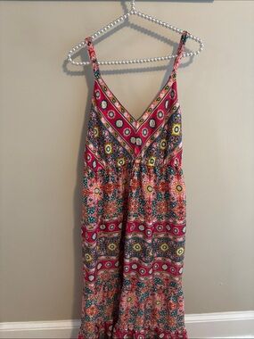 Me 2 Magic Anthropologie Pink Paisley Floral Boho Smocked Maxi Dress size XL